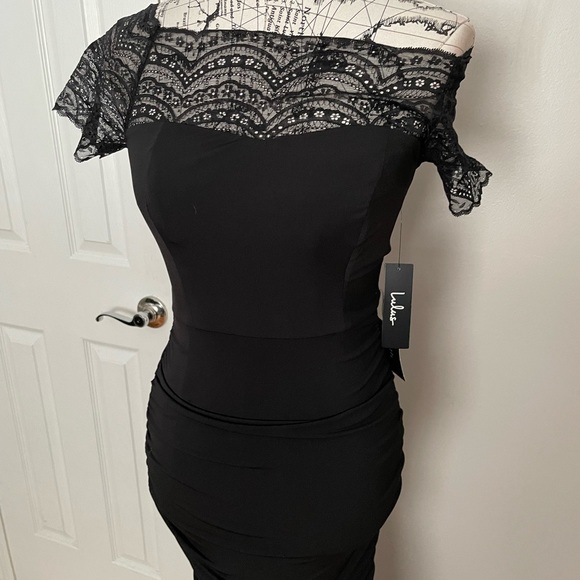 Lace Off Shoulder Mermaid whimsgoth Ruched Draped short sleeve Formal Evening - Picture 2 of 7
